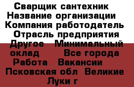 Сварщик-сантехник › Название организации ­ Компания-работодатель › Отрасль предприятия ­ Другое › Минимальный оклад ­ 1 - Все города Работа » Вакансии   . Псковская обл.,Великие Луки г.